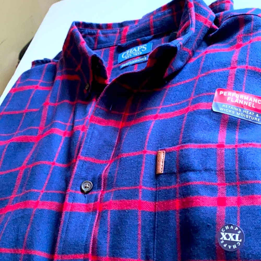 Mens’s CHAPS Flannel Shirt Navy and Red - Picture 2 of 9